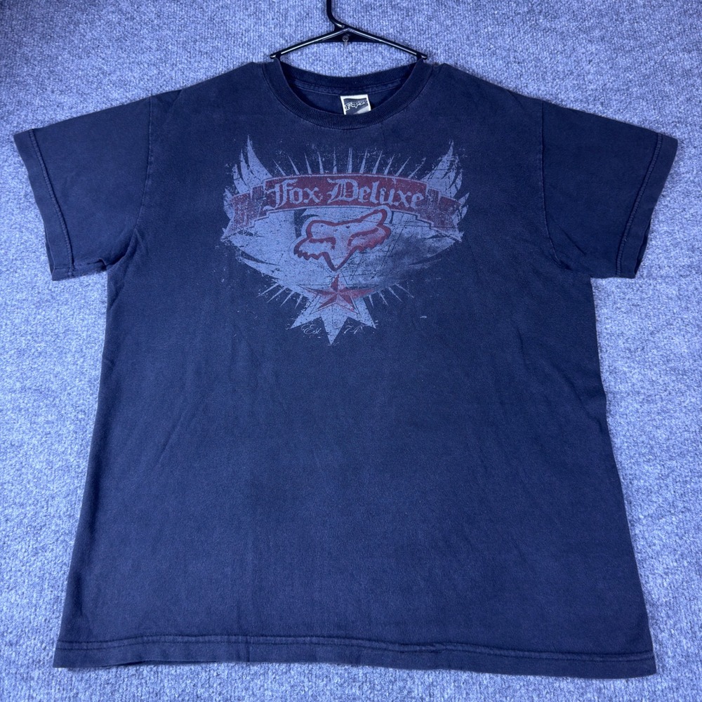 Vintage Fox Racing Deluxe Graphic T-Shirt Mens Large Faded Black Motocross Tee